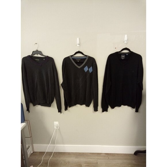3 pcs Sweaters John Bartlett Chaps Kenneth Roberts XXL Grey Black Blue - Picture 1 of 10